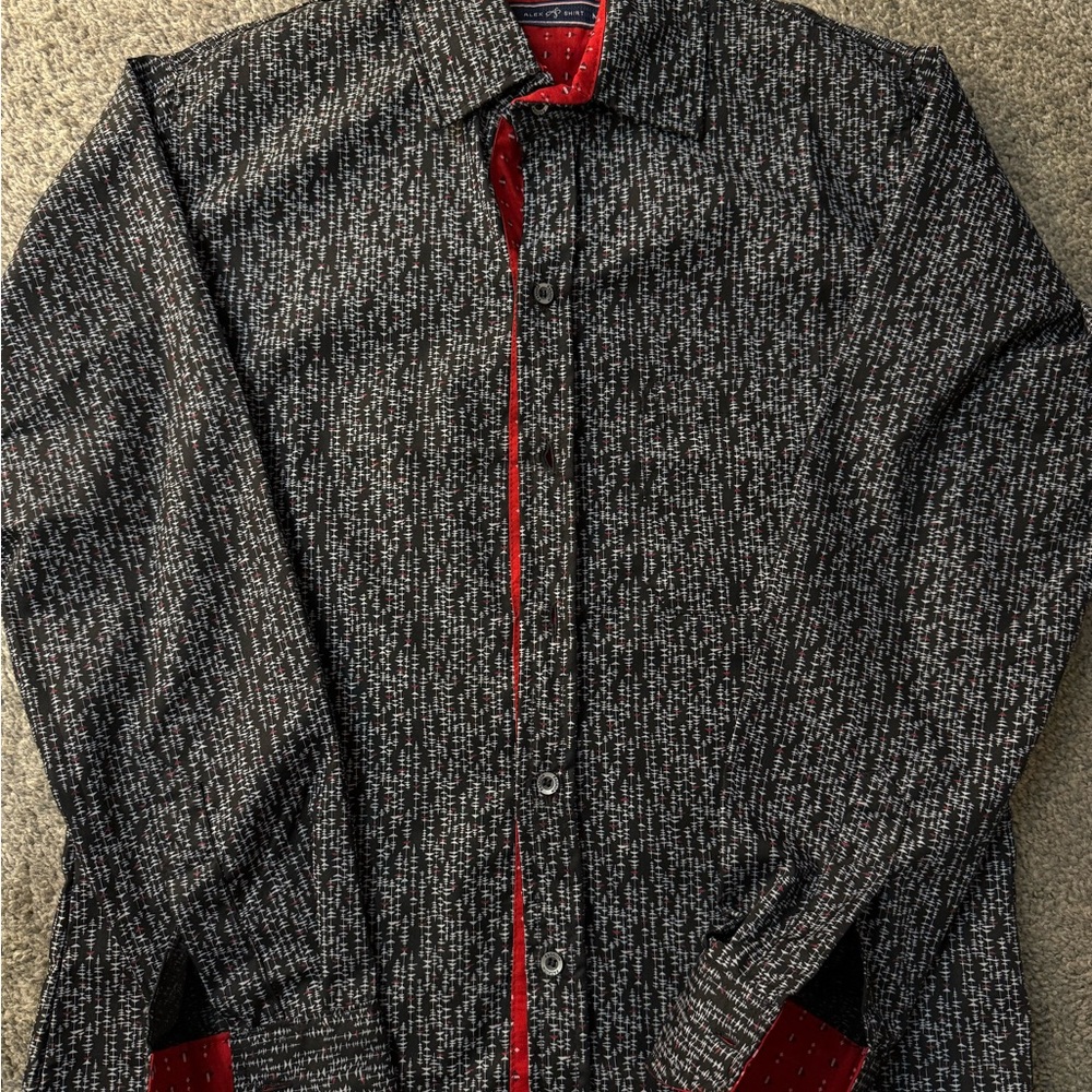 Men's Black and Red Patterned Long Sleeve Shirt